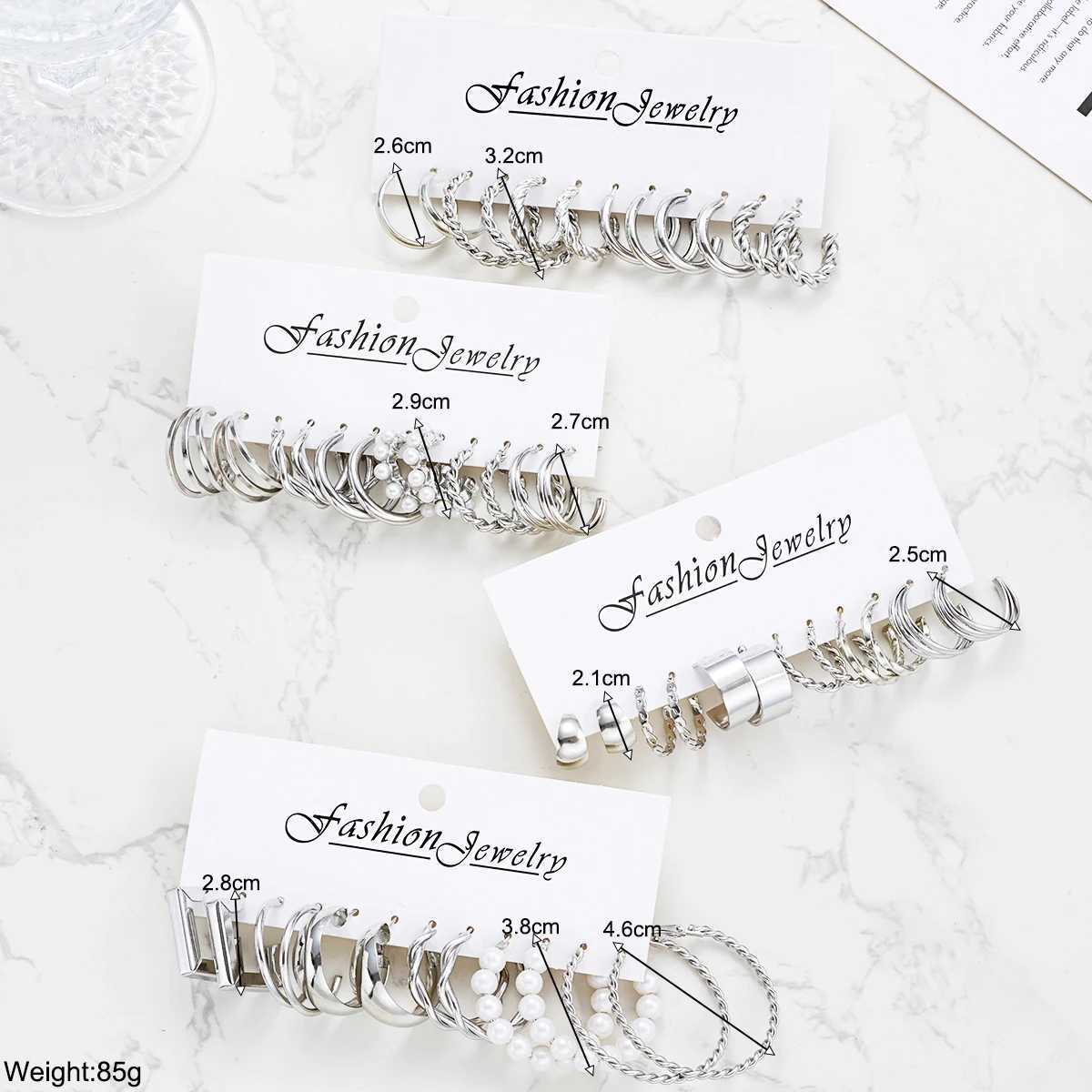 24 piece fashionable retro ring earring set suitable for Wenboho metal rings Geely Twist pearl earrings fashionable jewelry gifts X241106