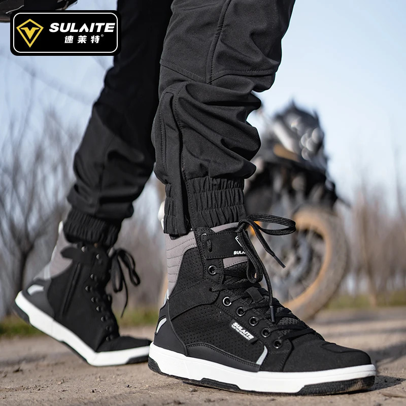Mens motorcycle boots breathable and anti fall rider road racing casual shoes boots gear shifting rubber sole reflective motorcycle shoes 241105