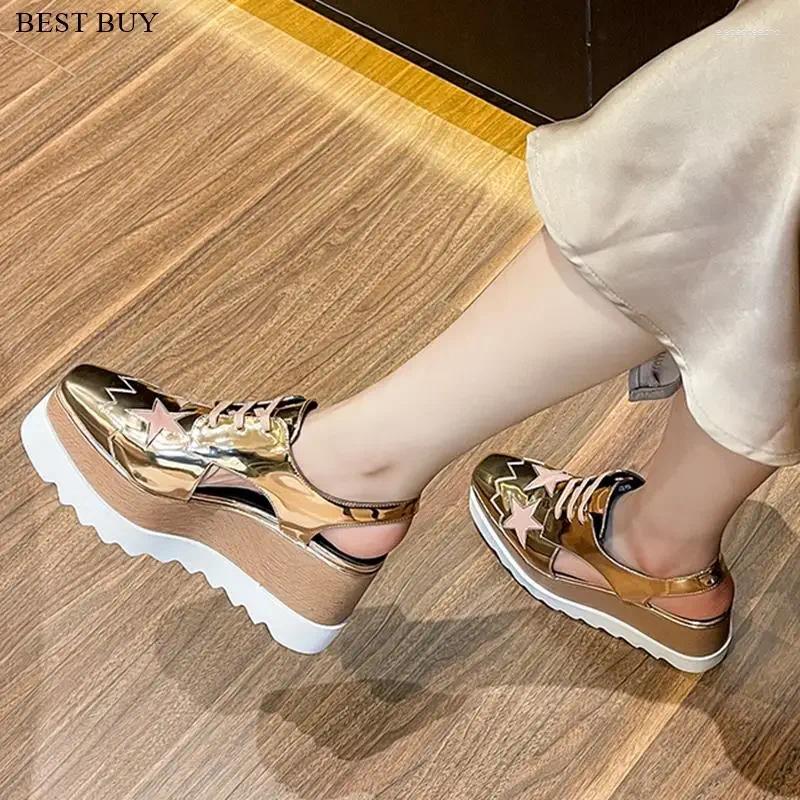 2025 S Fashion Designer Sandals Beige White Gold Summer Spring Autumn Real Leather Stars Heel Women Wedges CM High Platform Female Casual Shoes Pumps