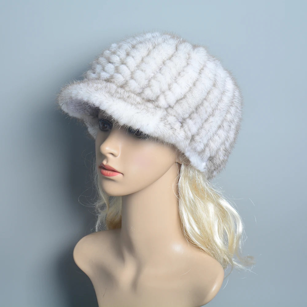 Russian womens winter handmade knitted mink fur hat with natural warm mink fur lining womens fashionable 100% genuine leather mink fur hat 241106