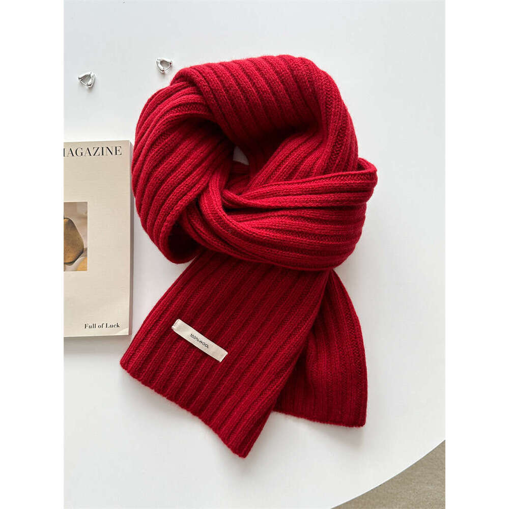 100% wool women in autumn and winter, thickened Korean version, versatile for couples, knitted warm, solid color fabric, labeled yarn scarf