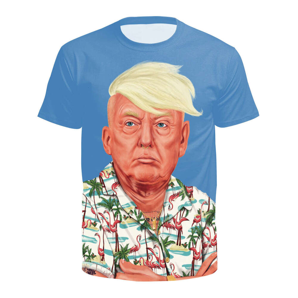 shanshi mens designer t shirt 2024 Summer Short sleeved Trump T-shirt Digital Printed Round Neck Men's and Women's Top