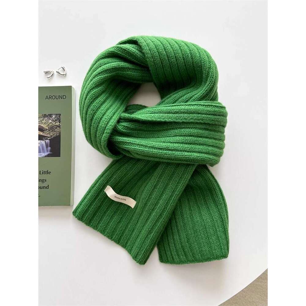 100% wool women in autumn and winter, thickened Korean version, versatile for couples, knitted warm, solid color fabric, labeled yarn scarf