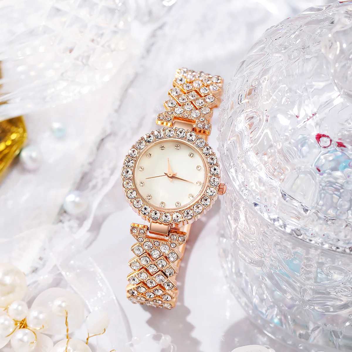 6-piece/set Wens Fashion Watch Luxury Synthetic Diamond Set Stainless Steel Quartz Watch Bracelet Ring Earring Set X241106