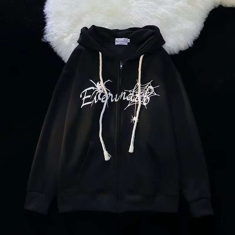 shanshi spider hoodie American spider print hooded cardigan with fleece hoodie men women in autumn and winter, trendy high street jacket for couples h