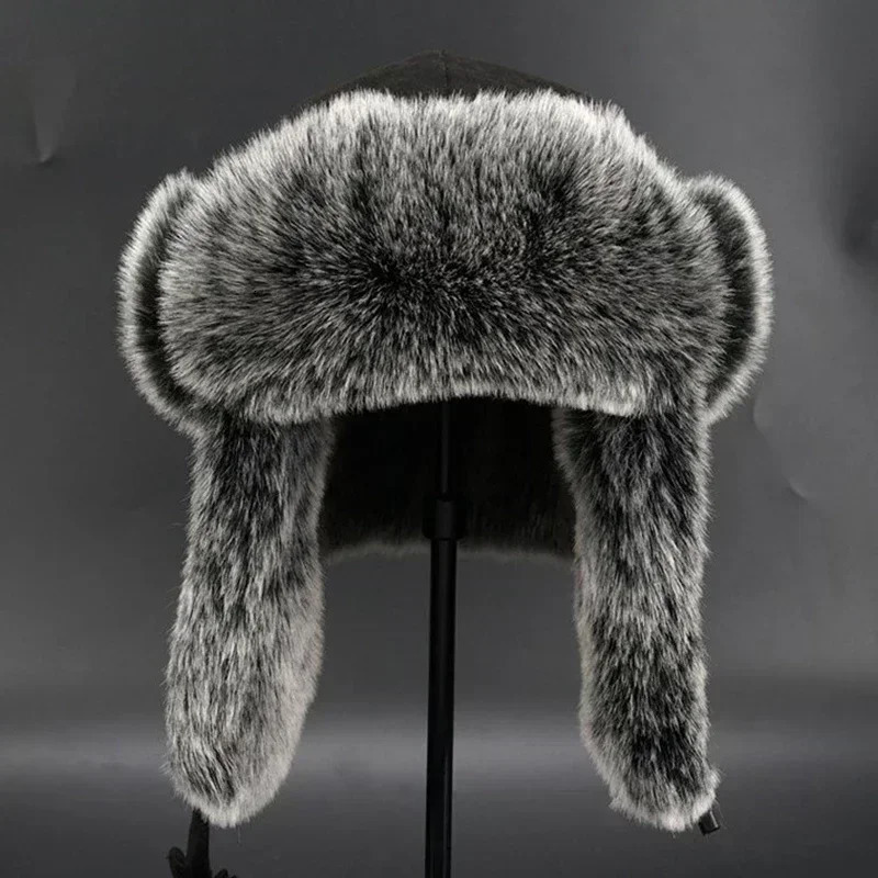 Ushanka Ski Hat Winter Russian Warm Ear Protector Artificial Fur Trap Hat Mens Hat Plush Air Bomber Hat 241106