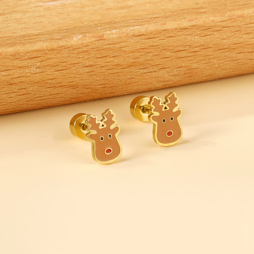 LUXUSTEEL 316L Steel Earrings Golden Plated Christmas Tree Snowman And Cute Cartoon Duck Stud Women Girl 241105