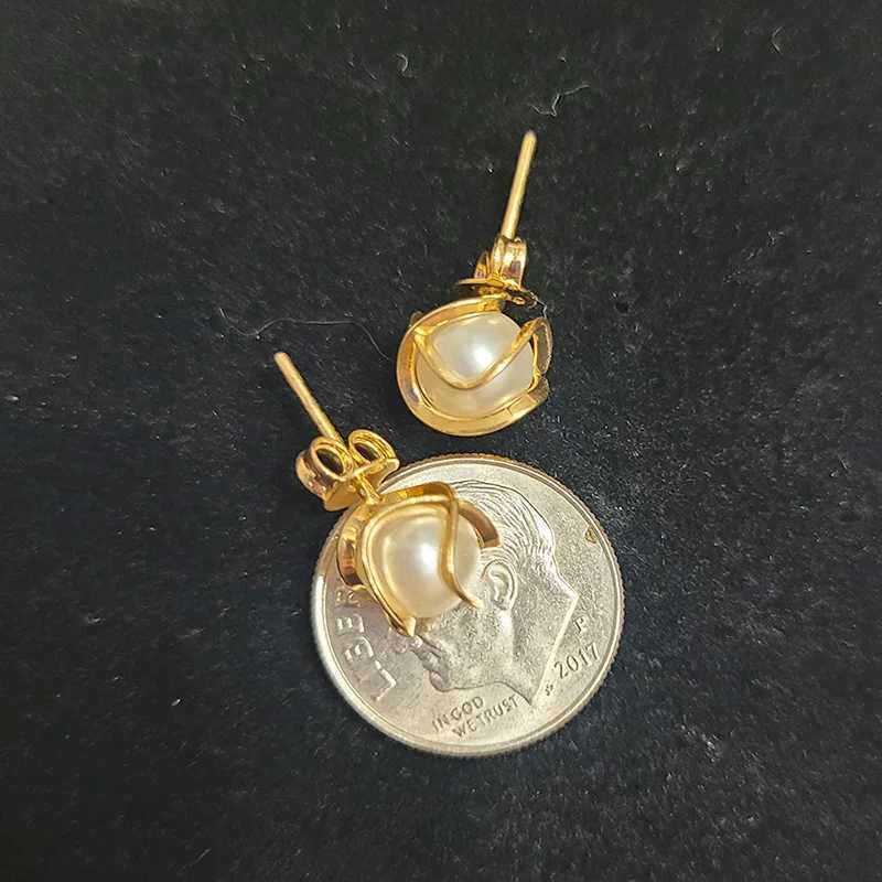 18K gold-plated groove style pearl earrings Wens fashion jewelry 10mm party gift simple fashionable cute design small luxury X241106