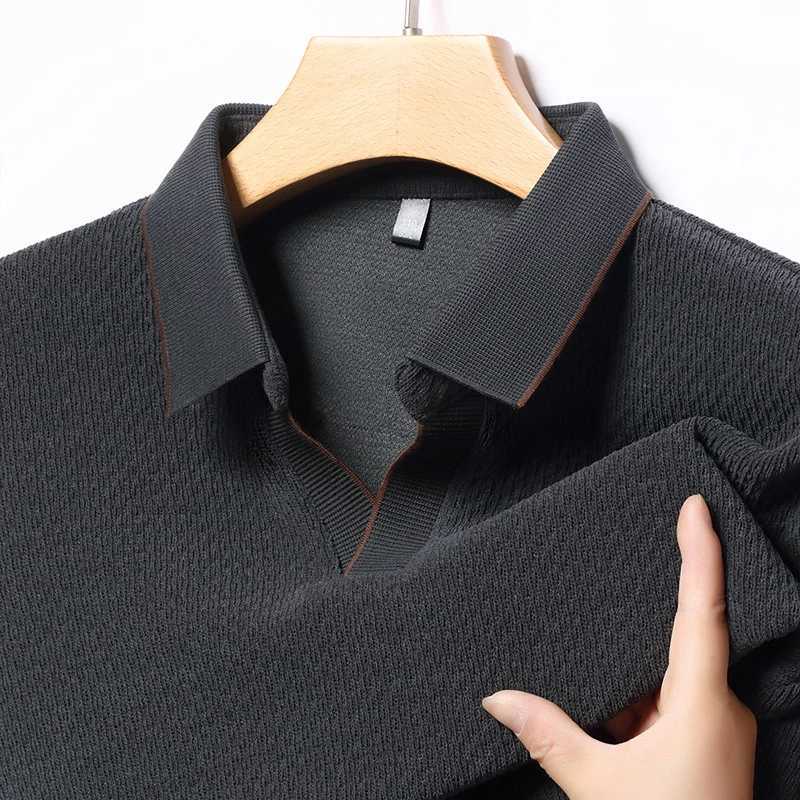 Luxury Quty Designer 2024 Autumn Mens New Solid Color Wool Long Sved Shirt Fashion Casual Scissor Neck T-shirt Top W241106