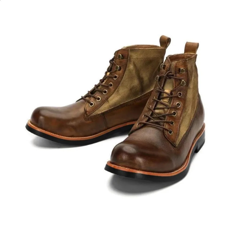Mens retro high top business boots casual motorcycle ankle boots mens patented leather autumn and winter short boots large size UK 241105