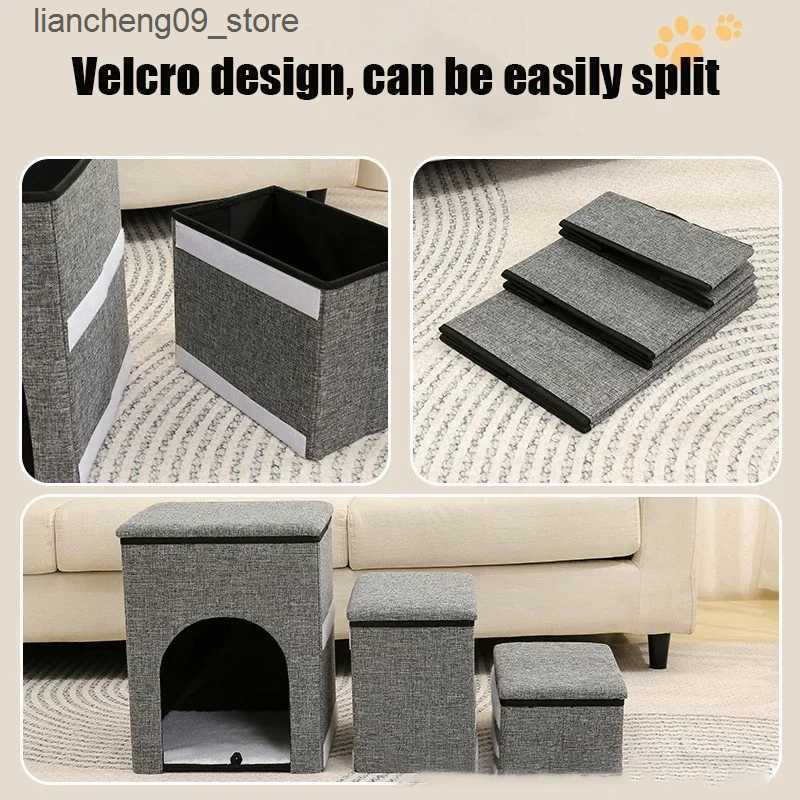 kennels pens Folding Thick Puppy Staircase W/Storage Box Durable Dog Bed 3-level Staircase Ramp W/Dog Accessories Hole Cat Bed L240910
