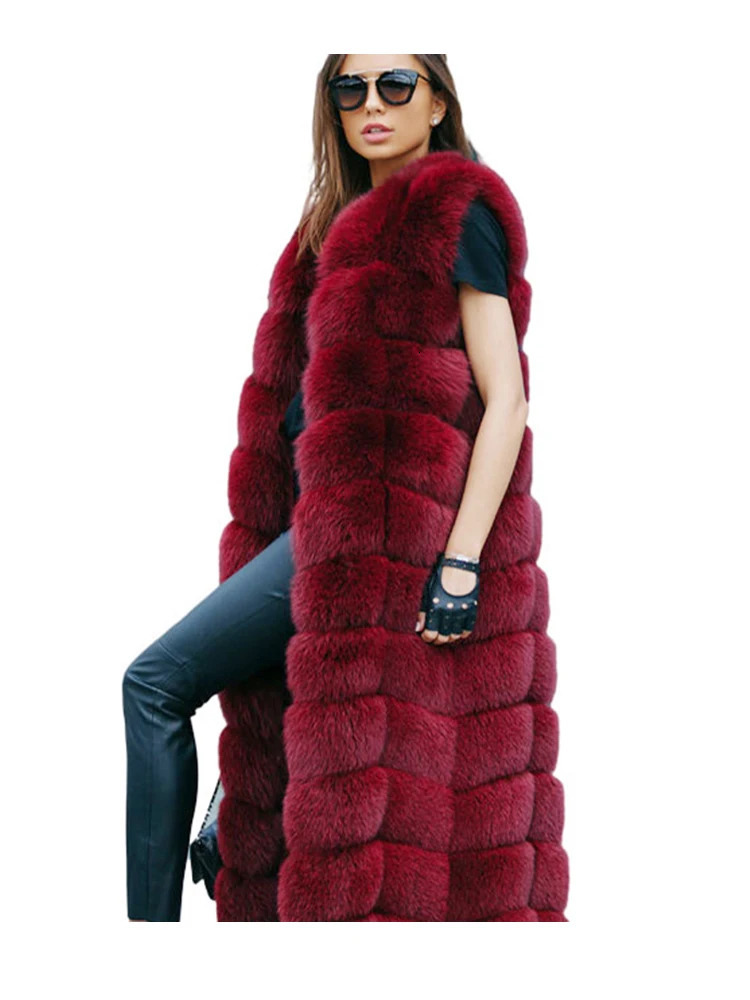 ZADORIN y 10 Steps Women X Long Faux Fox Fur Vest Furry Soft Jacket Thick Warm Vintage Overcoat Streetwear 241104