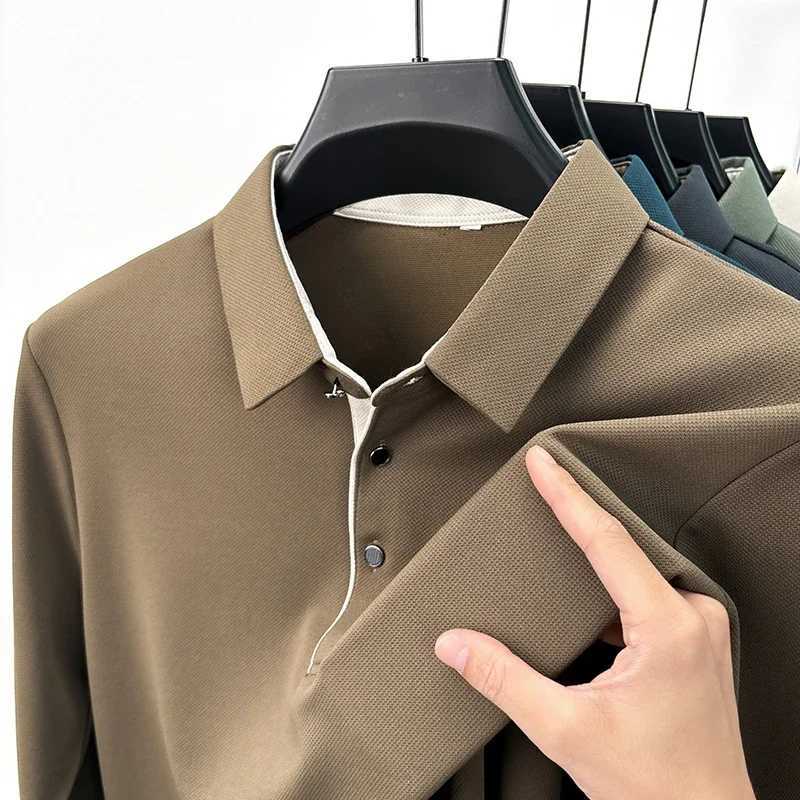 New mens business casual long Sved solid color shirt fashionable breathable and comfortable Versatile Top for All Seasons W241106