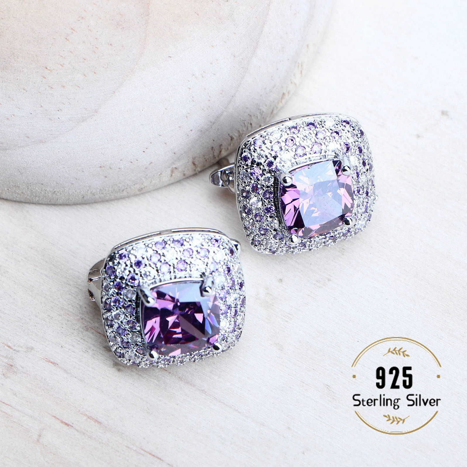 Purple zirconia female bride jewelry set silver 925 exquisite clothing jewelry wedding earrings ring bracelet pendant necklace 241106