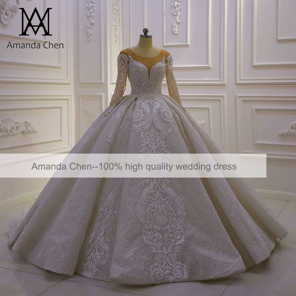 Long Sleeve Lace Tiered Skirts Mermaid Wedding Dress