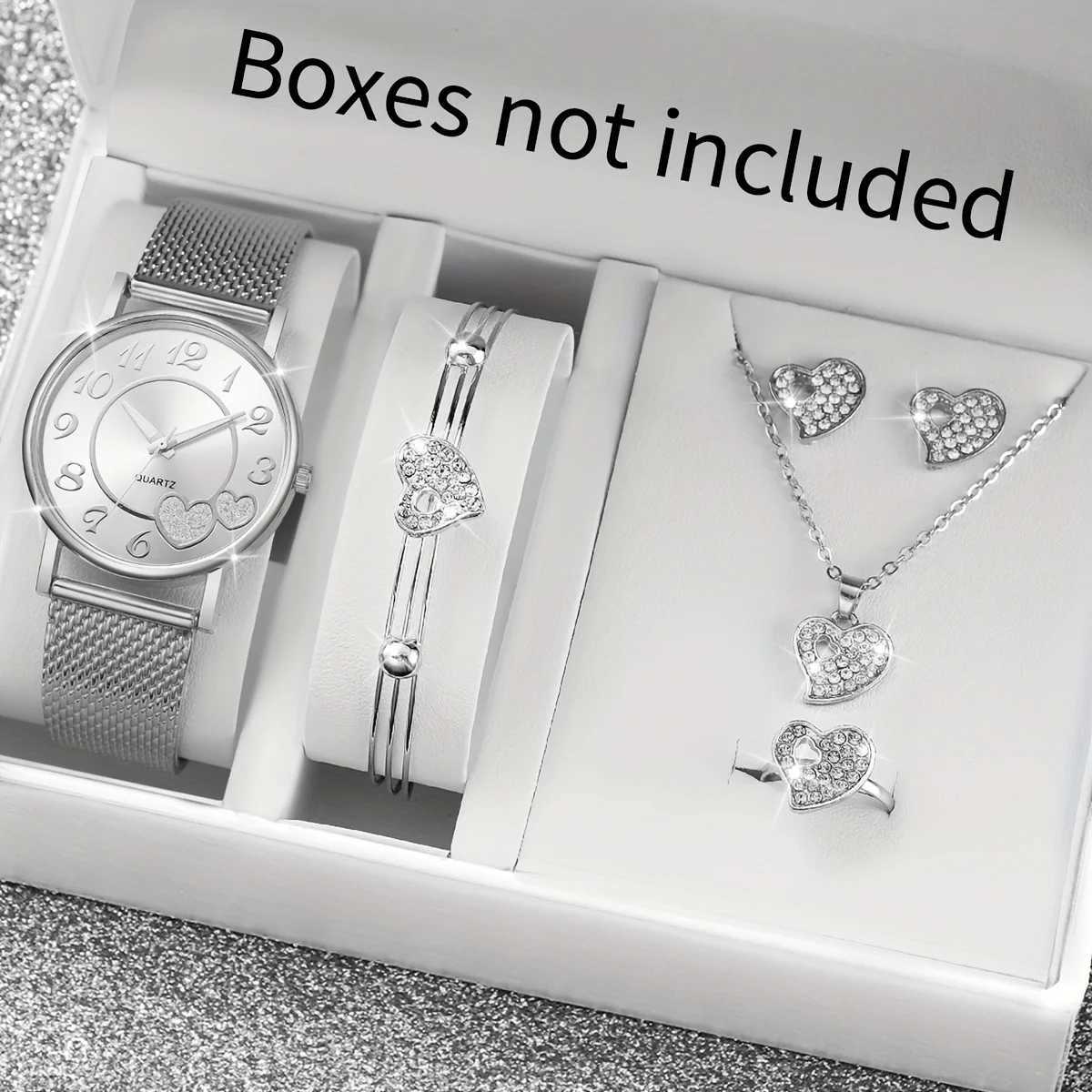 Enchanting - Shape Quartz Chronograph and Dazzling Rhinestone Jewelry Set -6 pieces for her timing Rantic Vntines Day X241106