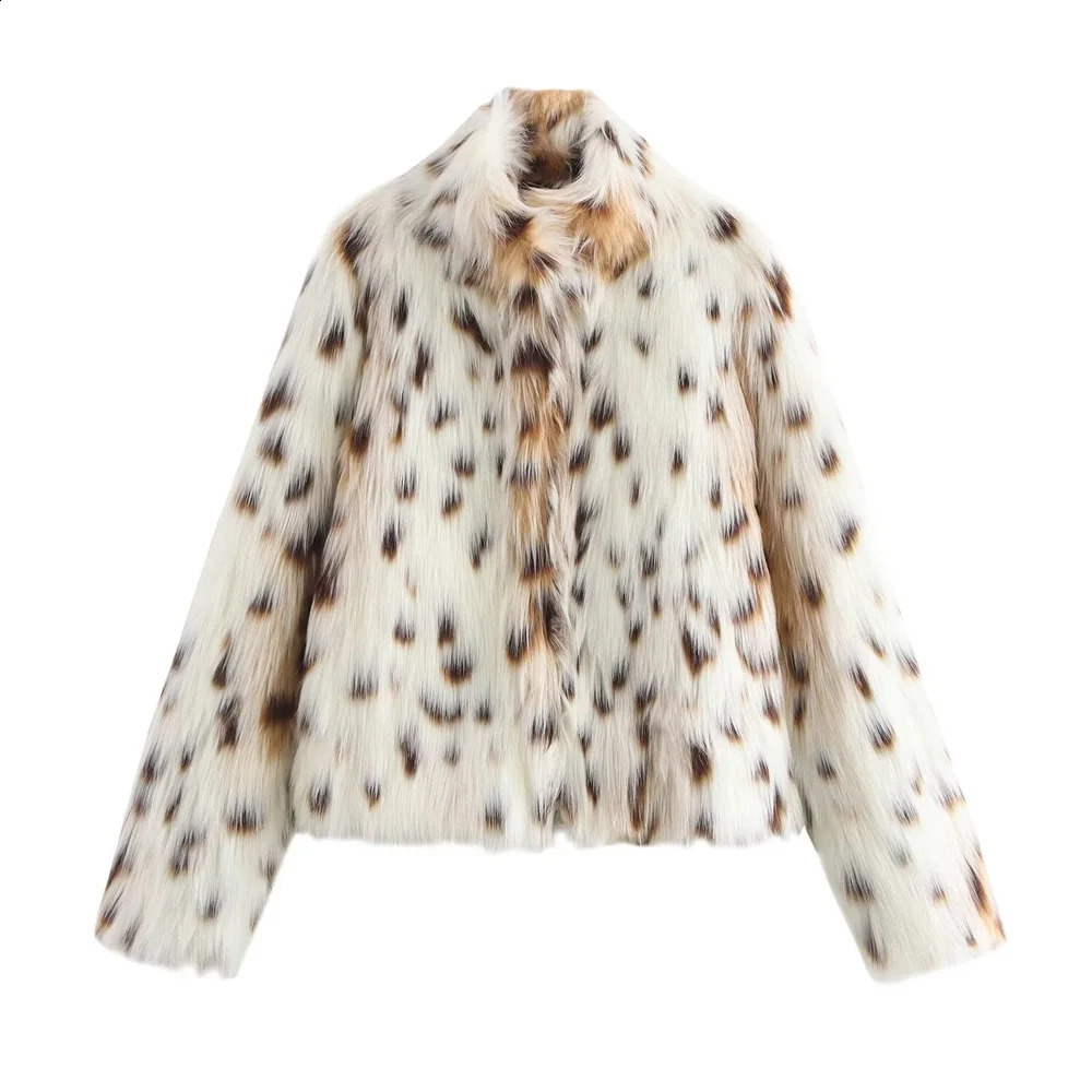Autumn European And American Style Womens Clothing Fashion Long Sleeved Stand Up Collar Slimming Faux Fur Jacket 241104