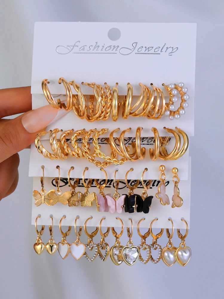 New set of 23 gold bow earrings designed for vintage pearl ring pendant earrings in Wenbohe and fashionable jewelry gifts X241106