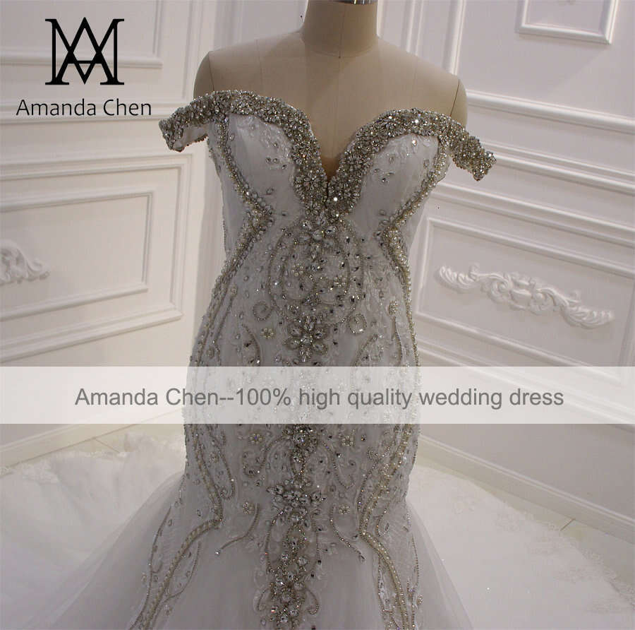 hochzeitskleid Off Shoulder Rhinestore Crystal Mermaid Wedding dress