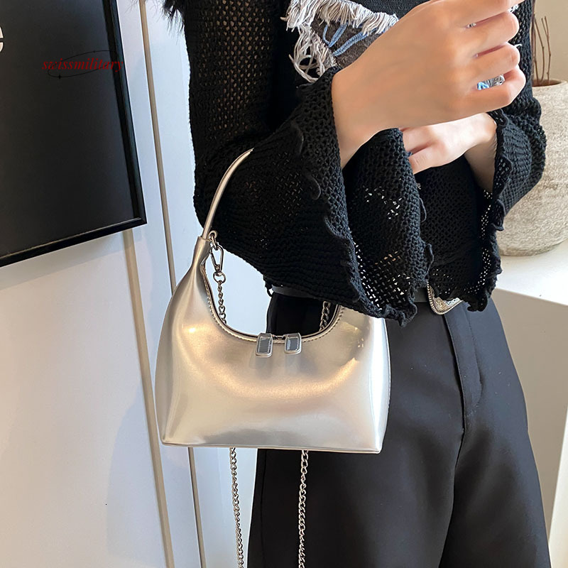 Korean ins women's armpit 2024 new niche design patent leather glossy shoulder bag high-end handbag #28 swissmilitary