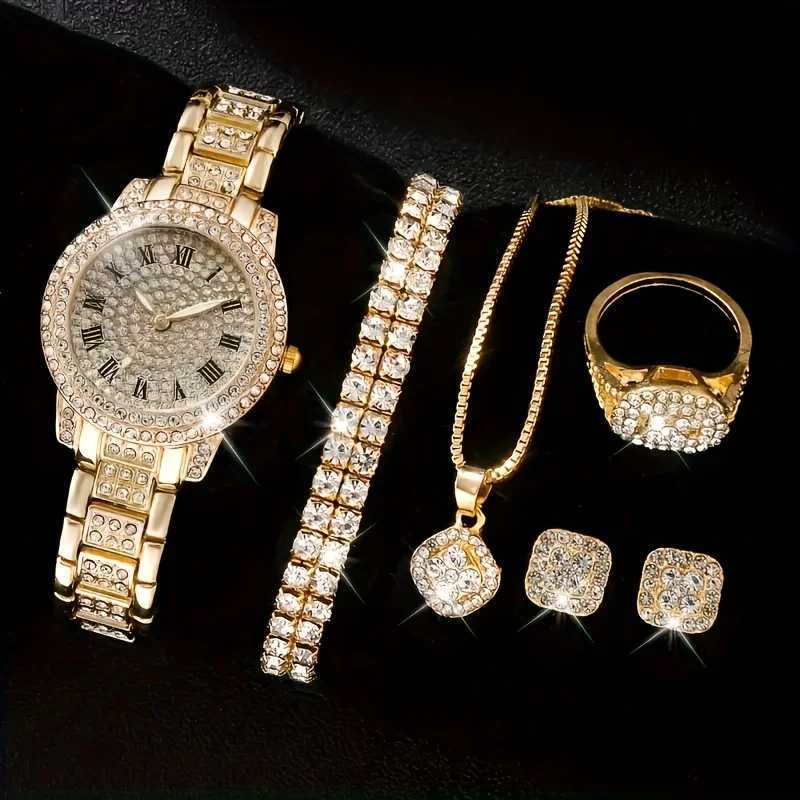 Glamorous 6-piece/set Wens luxury rhinestone quartz watch with Re number - Fashion simulation watch jewelry set X241106