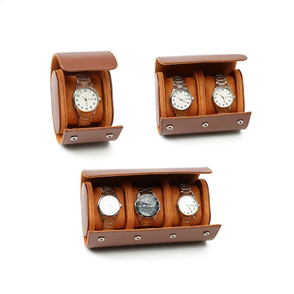 Black 1/2/3 slot watch roll travel box portable retro brown leather watch display box watch storage mens gift watch box 241105