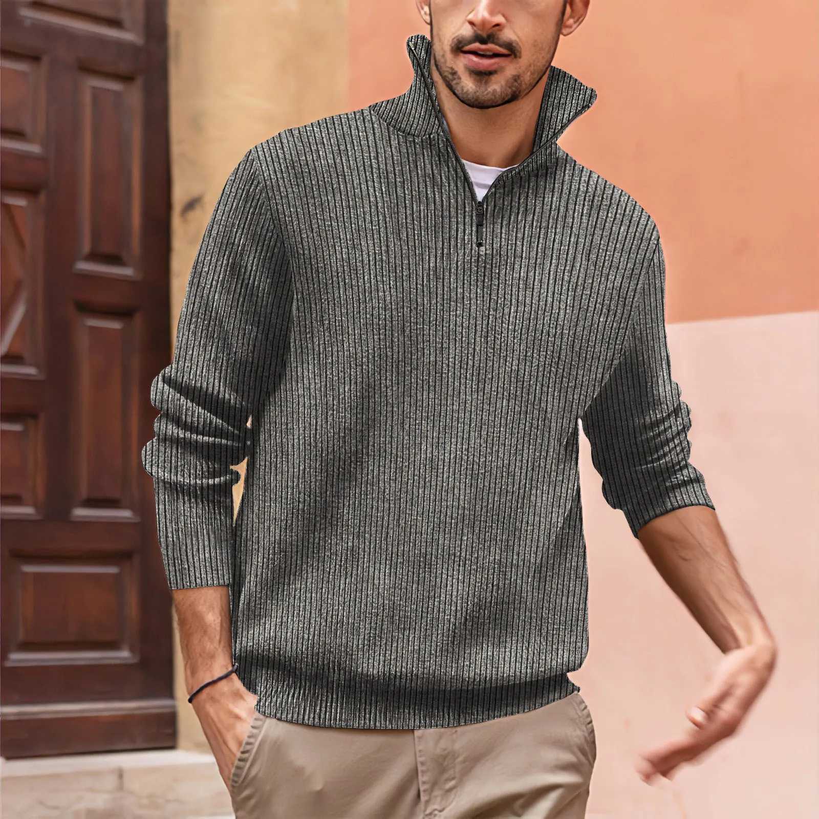 Autumn and winter new zipper high neck mens shirt strut casual solid color long SVES sportswear W241106