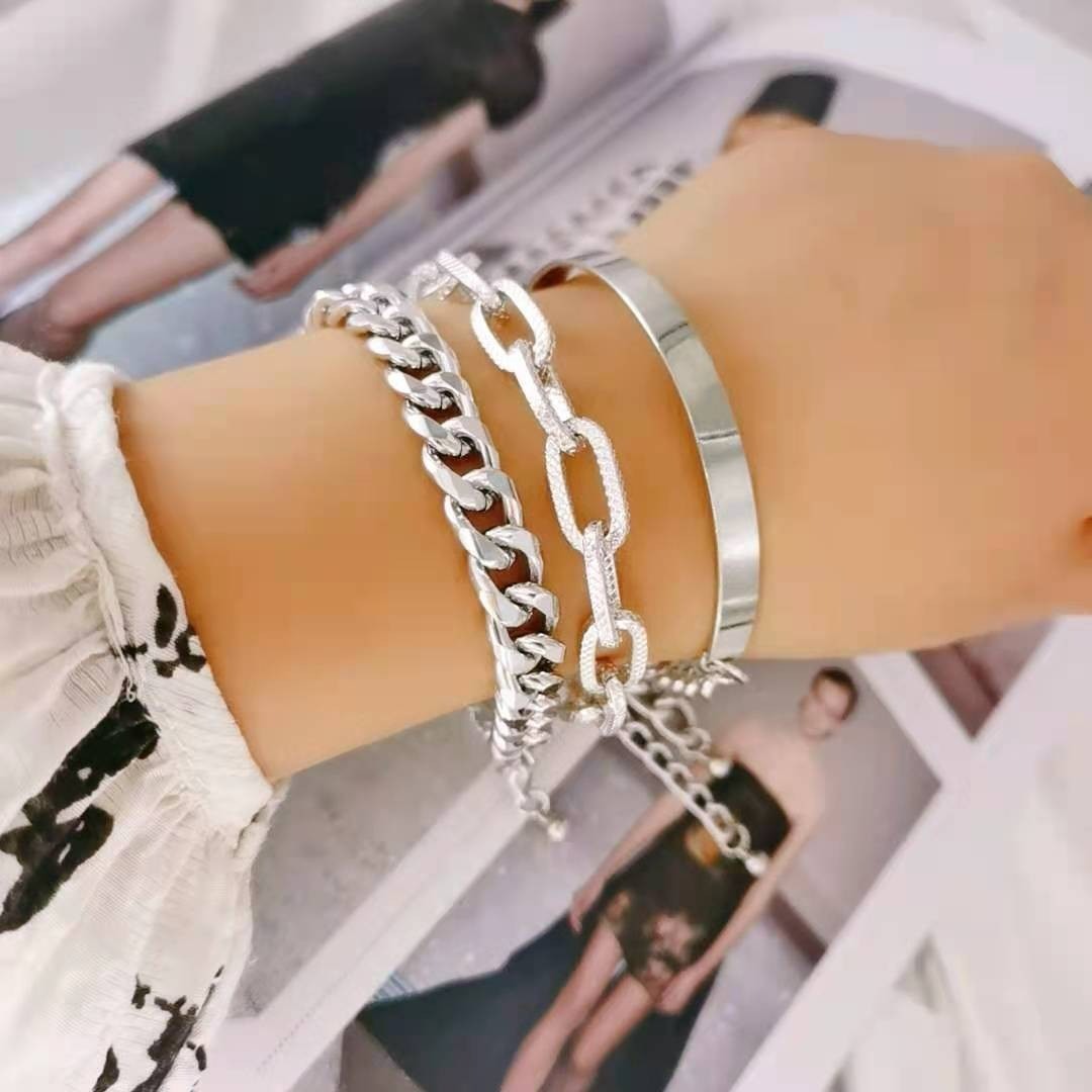 Europe and The United States Cross-border New Jewelry Temperament Hip-hop Punk Retro Fried Dough Twists Chain Smooth Bracelet Heavy Metal Bracelet