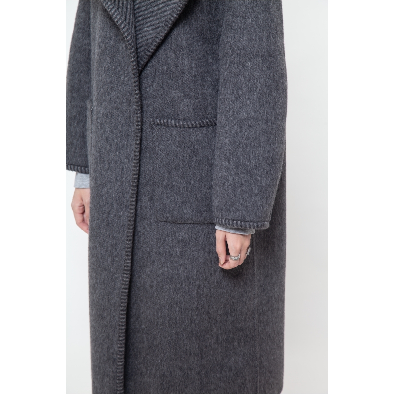 Women's Handmade Wool Coat With Scarf - Front & Twill Back Contrast Design for Winter 2024 factory direct sale