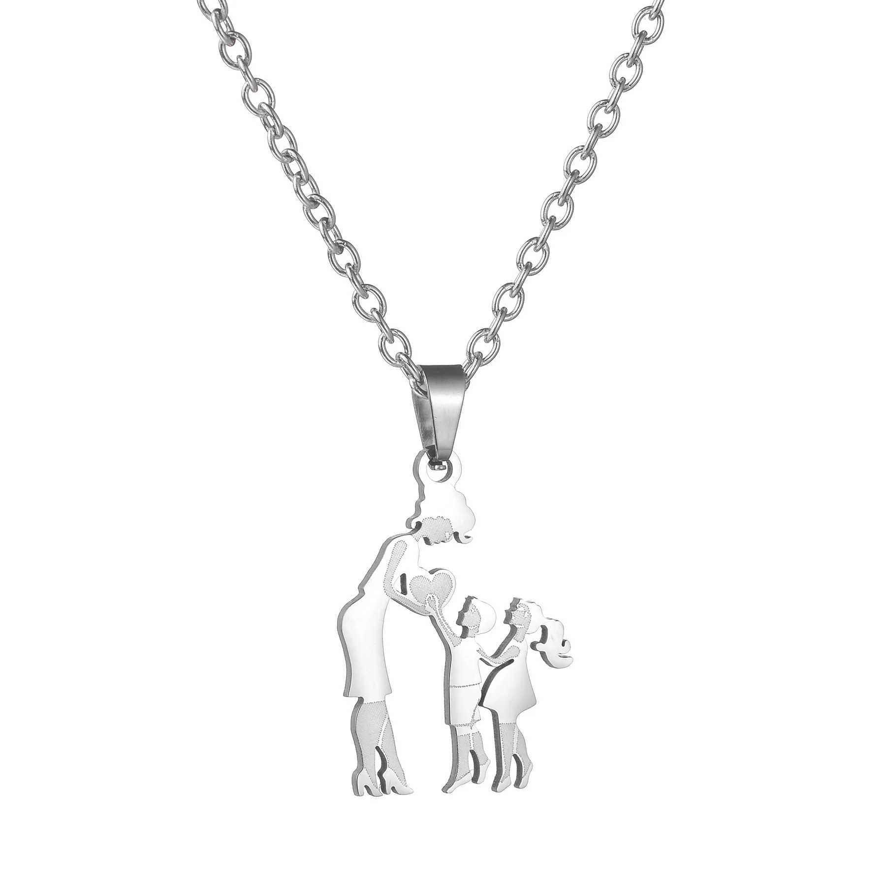 Mother and Child Family Stainless Steel Necklace Silver Mtiples Childrens Pendant Necklace Jewelry Mothers Day Gift X241106