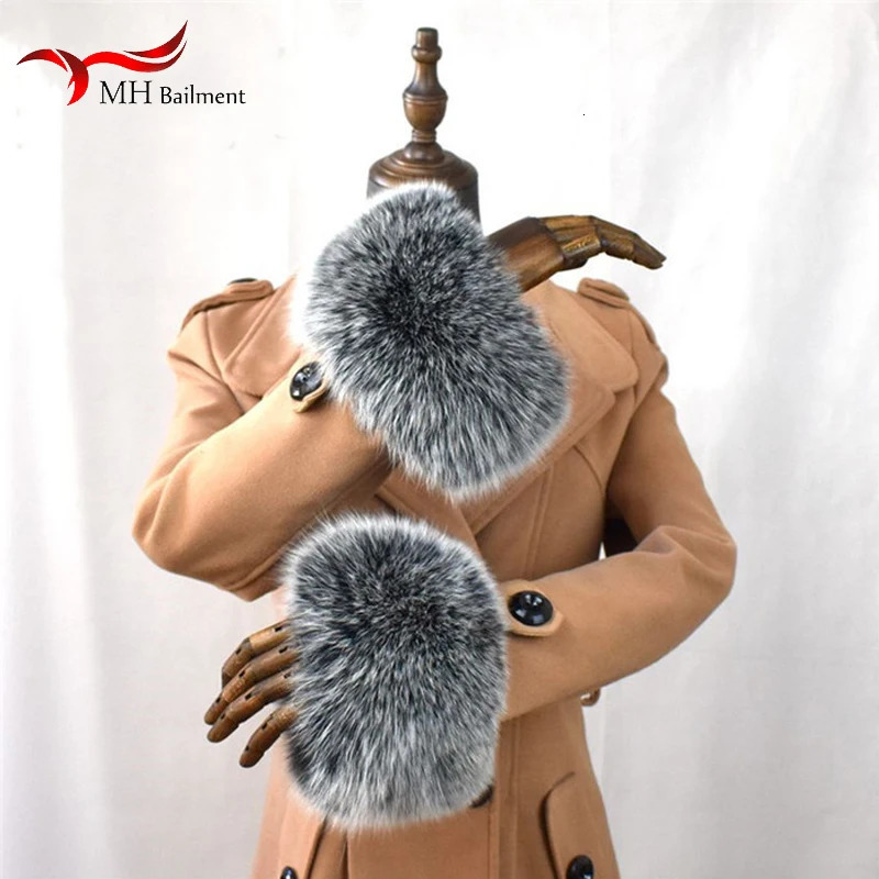 100% genuine fox fur cuffs for natural warmth in winter ultra-fine arm warmth wristband high-quality outerwear jacket sleeves fashionable and cuffs 24