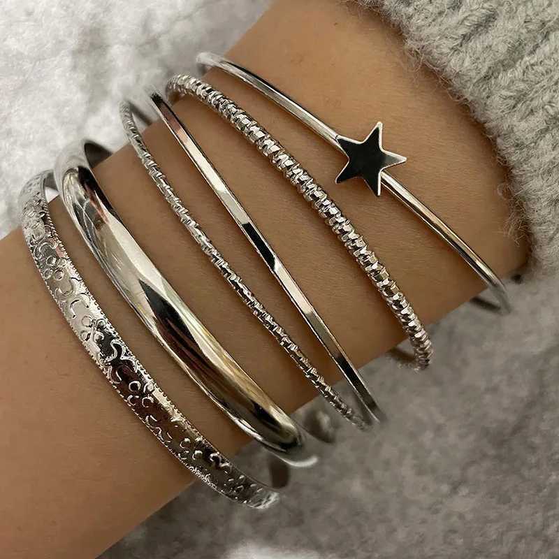 6 pieces/set of Star bracelets suitable for Wen Simple Mtilayer Geely Opening bracelets cuff bracelets punk jewelry set accessories X241106