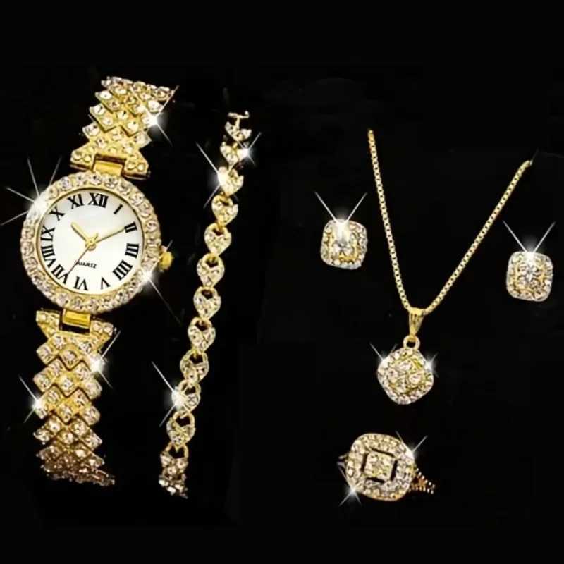 6-piece temperature watch Ran dial luxury brand design fashionable womens quartz watch bracelet set Wenmeng womens Reloj X241106