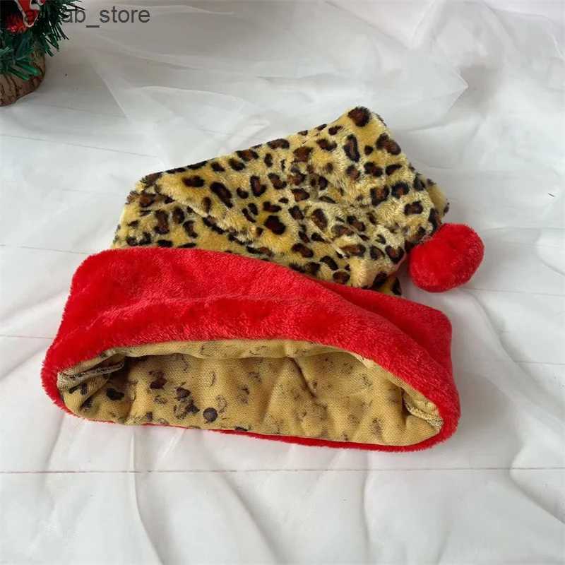 Wide Brim Hats Bucket Hats New Christmas Hat 30 * 75cm Red Leopard Pattern Plush Hat Long Holiday Decorative Hat L240910