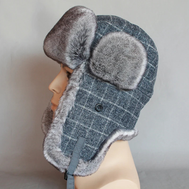 Mens Russian bomber hat winter Ushaka trap hat with earrings womens faux fur childrens snow hat 241106