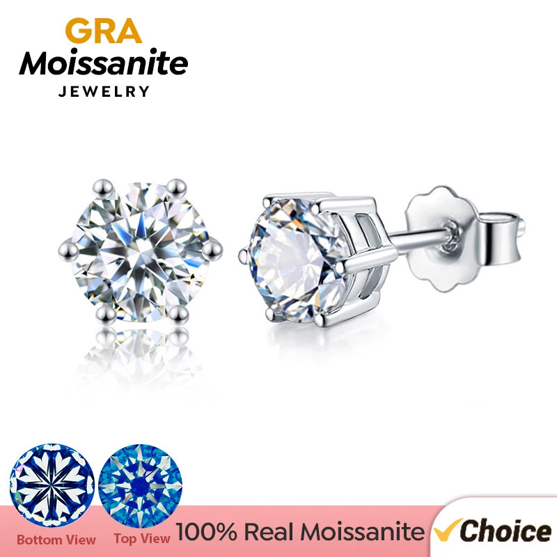 GRA 0.5ct-2ct D color certified stud earrings laboratory creates diamond 925 sterling silver gold-plated wedding jewelry 241106