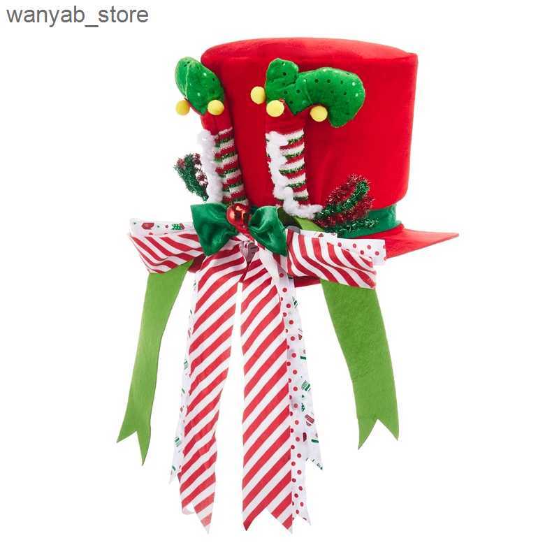 Wide Brim Hats Bucket Hats Christmas Tree Topper Cute Stripes Sequins Bows Hat Tree Top for Party Holiday Decoration Supplies L240910