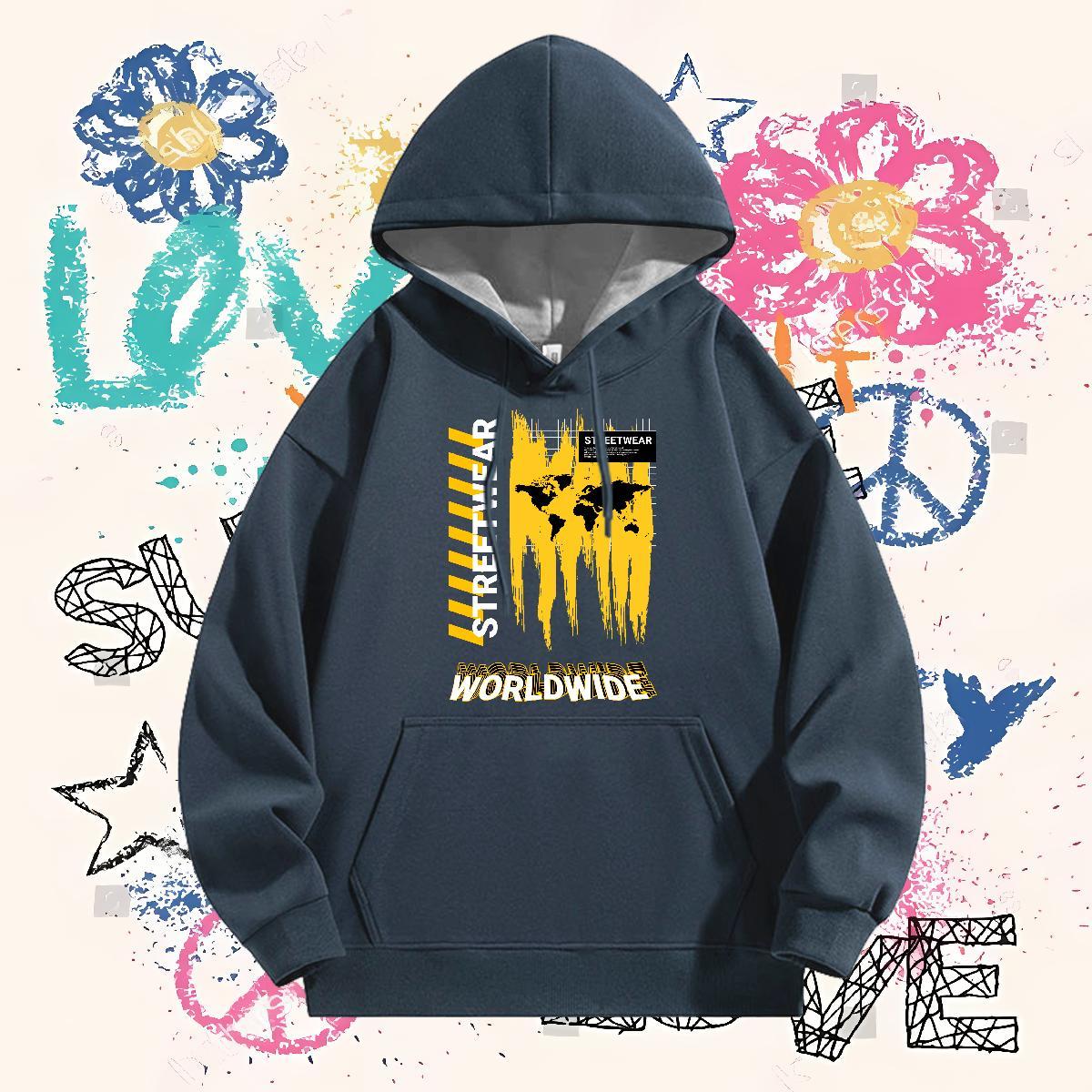 Casual New Hooded Sweatshirt Street Wear Comfortable Couples Hoodie Custom Printed Thick Plush Pullover Hoodie Breathable Drawstring