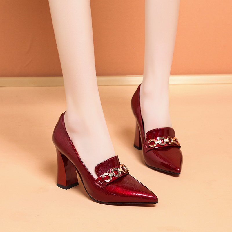 2024 Autumn New Women's Shoes Fashion Pointed Coarse Follow up Shoes Women's British Style Small Leather Shoes Work High Heels Women