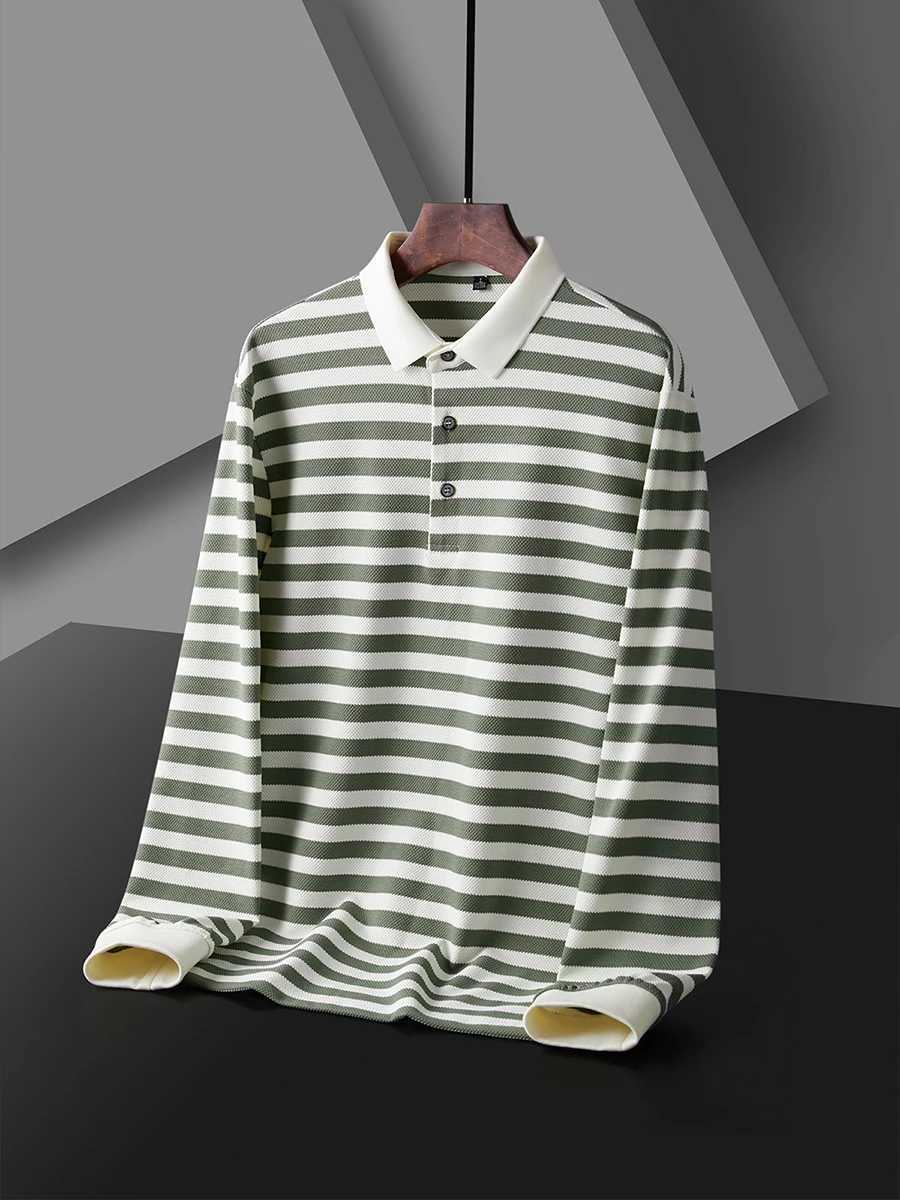 Luxury high-quality long SVE shirt mens spring autumn new striped casual Korean style lapel T-shirt W241106
