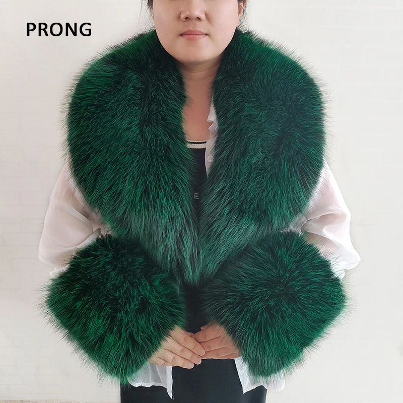 Artificial fur collar and cuff set for womens winter coat artificial fur large collar fluffy fake fox fur scarf collar warm scarf shawl 241106