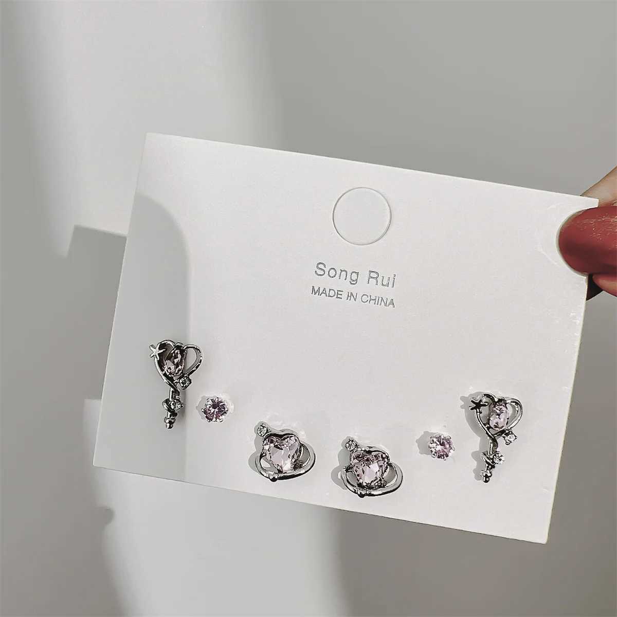 17KM INS Y2K Female Stud Earrings Korean Bow Pendant Earring Set Sweet Crystal Pendant Earrings Fashion Jewelry X241106