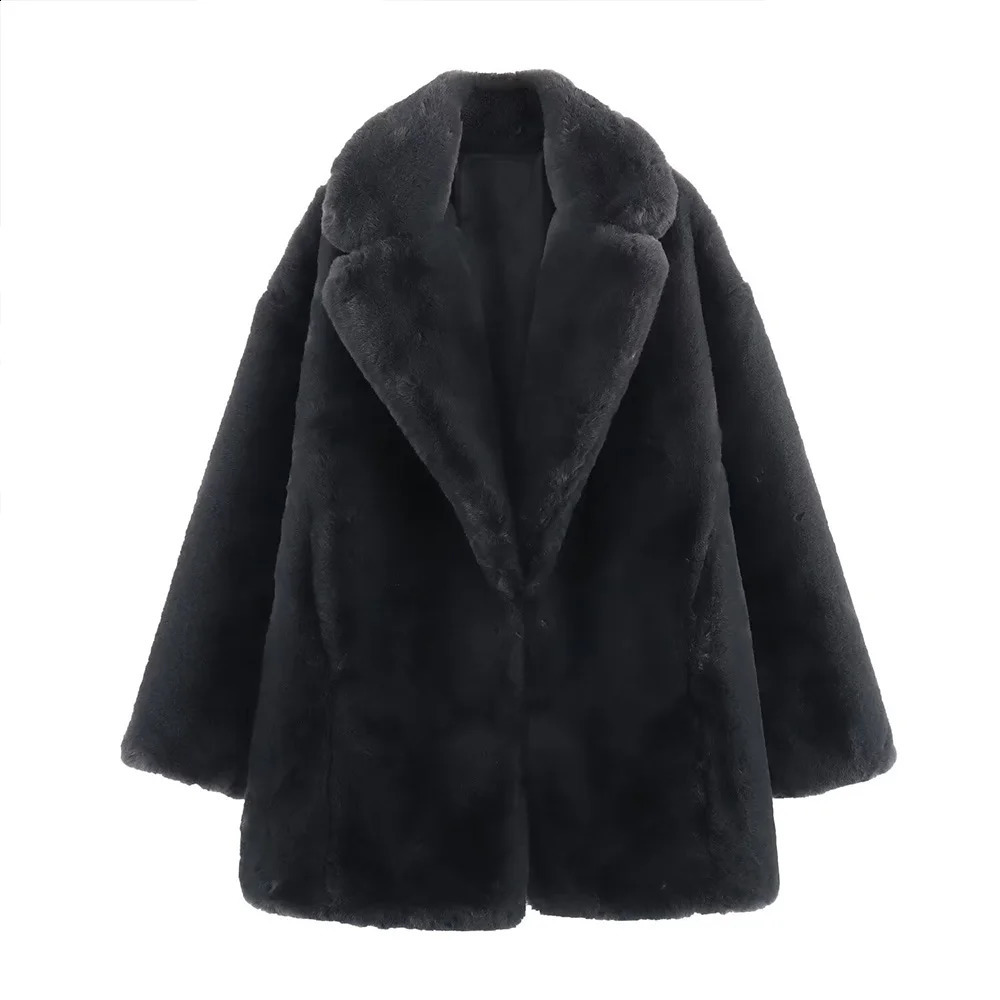 ZATT Autumn And Winter Collection Simplicity Elegant Streetwear Easy Match Warm Black Artificial Fur Women Coat 241104