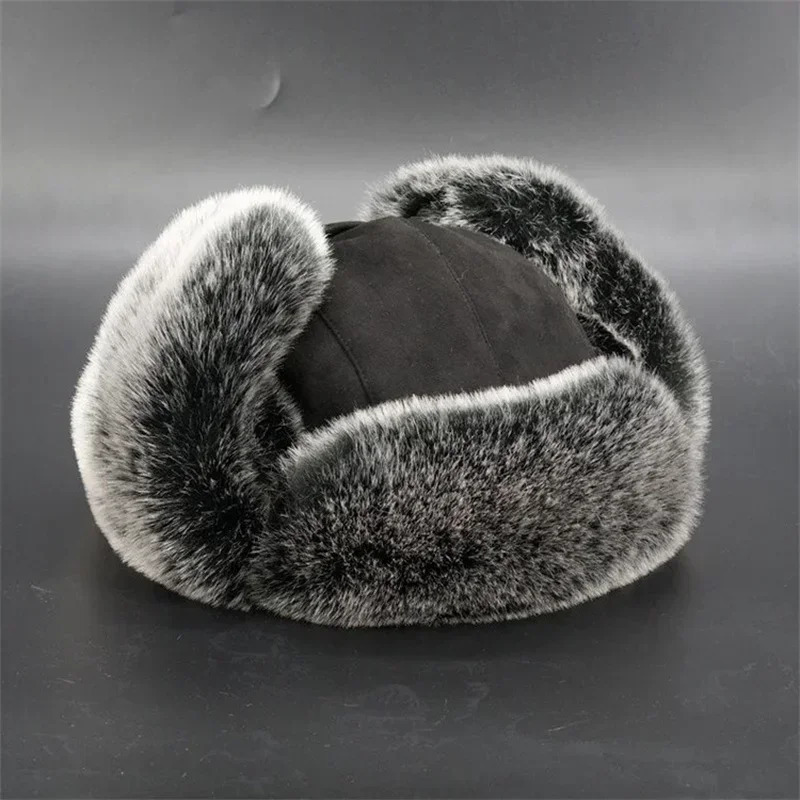 Ushanka Ski Hat Winter Russian Warm Ear Protector Artificial Fur Trap Hat Mens Hat Plush Air Bomber Hat 241106