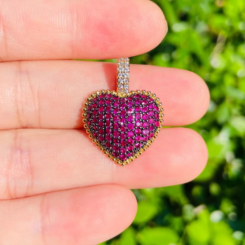 5 pieces of blue green purple red zirconia Pave charm exquisite heart-shaped pendant womens bracelet necklace handmade jewelry accessories 241106