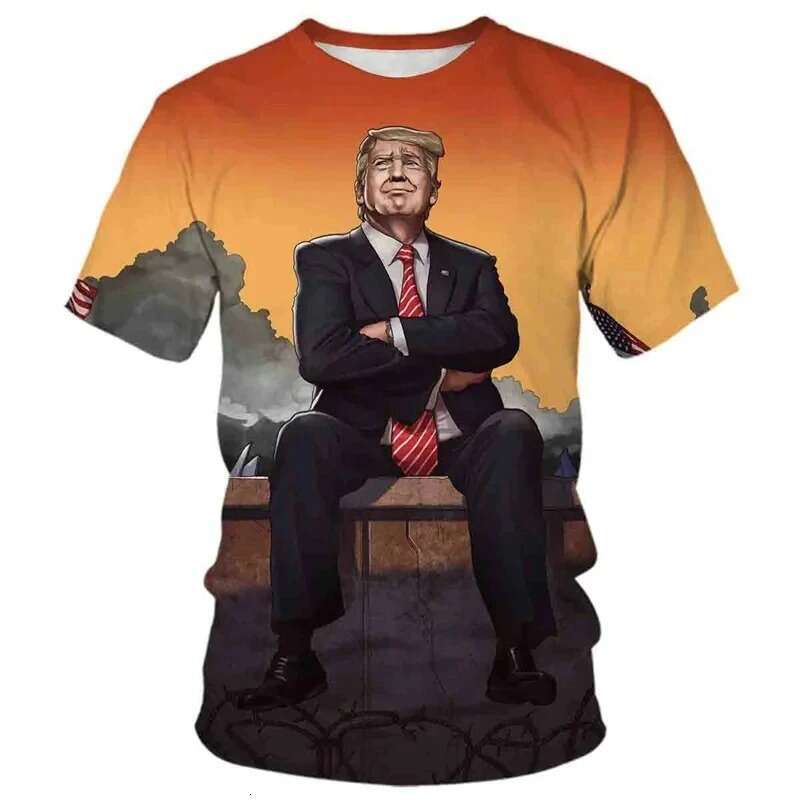 shanshi mens designer t shirt 2024 New Fun US President Donald Trump Printed Men's T-shirt 3D Popular Street Wear