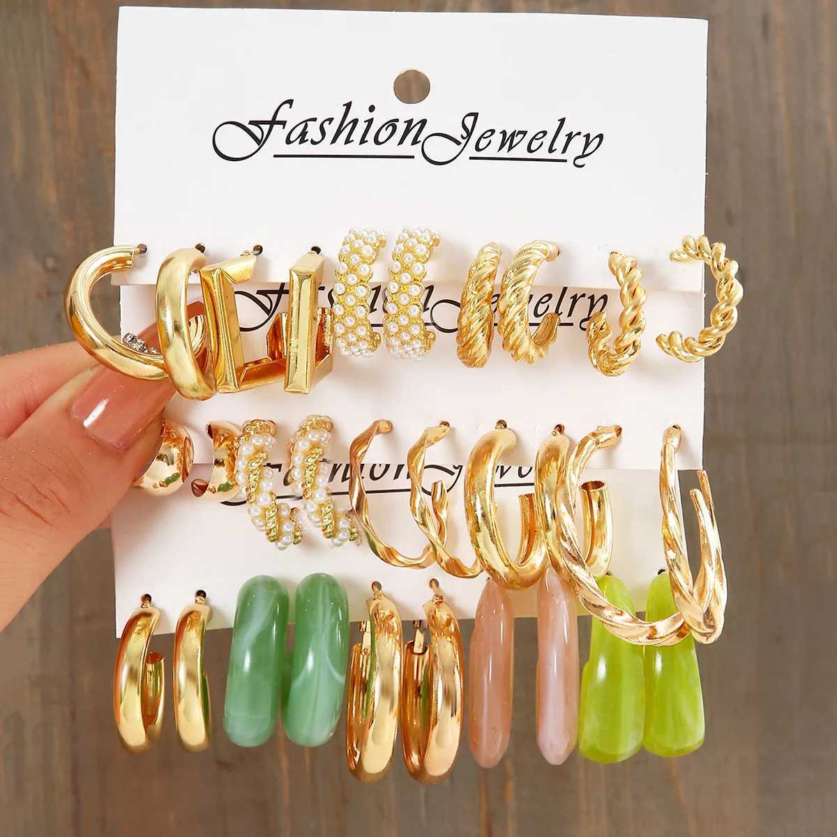 Bohe Retro Pearl Round Hoop Earring Set Luxury Gold Fallen Earrings Poetic Twist Wen Jewelry Gift X241106
