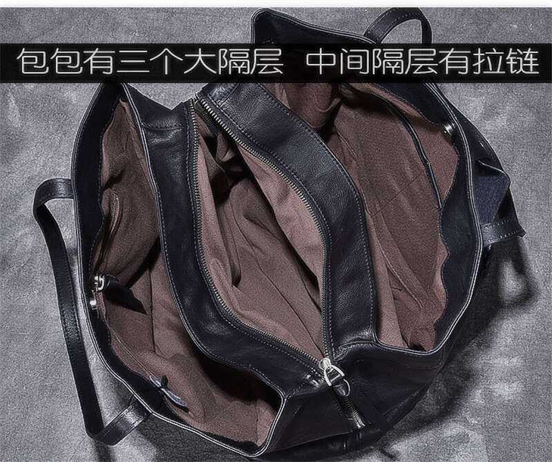 Genuine Leather Large Capacity Black Tote Men's Handbag Casual Real Cowhide Women's Work Travel Shopping Shoulder Bag