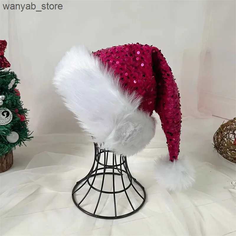 Wide Brim Hats Bucket Hats Colorful atmosphere hat Christmas Sequin Hat for Adults Solid Color Sparkle Santa Cap Party Christmas Home Decor 31*47cm L2