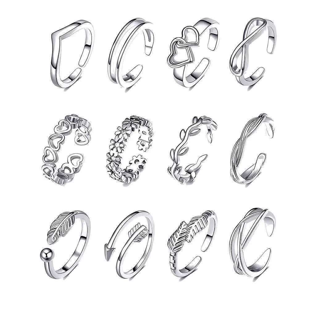 12 piece open adjustable toe ring wave pattern alloy adjustable ring set Warm Beach Foot Jewelry 12 piece set X241106